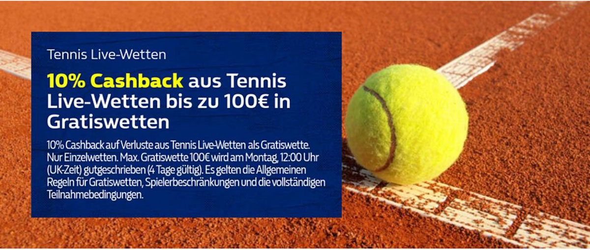 William Hill: 10% Tennis Livewetten Cashback für die French Open