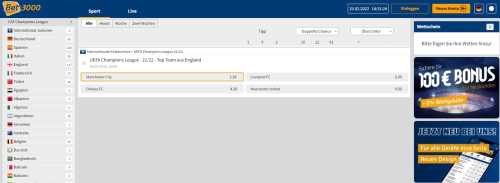 Bet3000: Aktuelle Langzeitwetten & Quoten für die Champions League